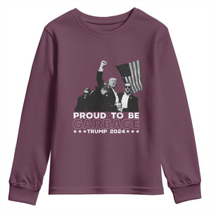 Trump 2024 Youth Sweatshirt Proud To Be Garbage TS09 Maroon Print Your Wear
