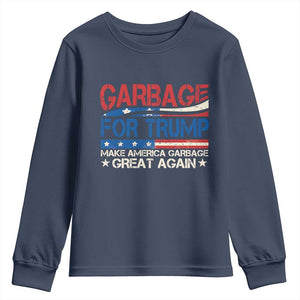 Trump 2024 Youth Sweatshirt Garbage For Trump Make America Garbage Great Again TS09 Navy Print Your Wear