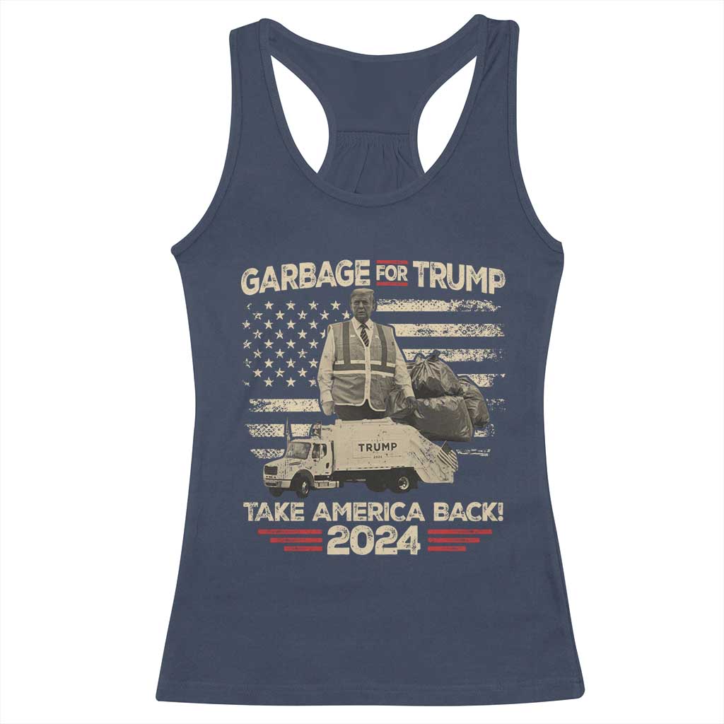 Trump 2024 Racerback Tank Top Garbage For Trump Truck Take America Back TS09 Navy Print Your Wear
