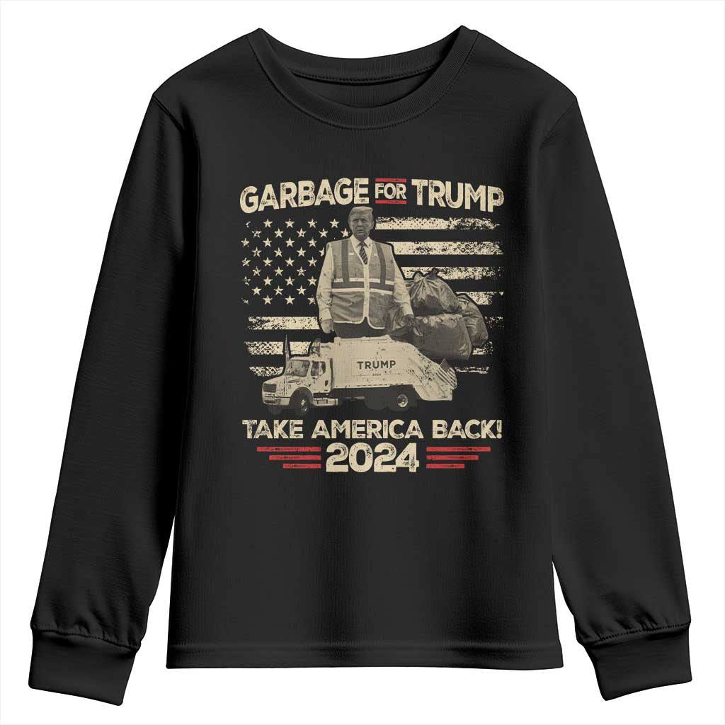 Trump 2024 Youth Sweatshirt Garbage For Trump Truck Take America Back TS09 Black Print Your Wear