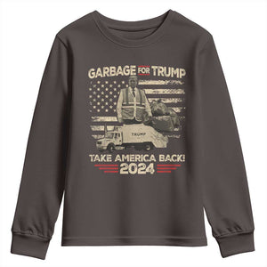 Trump 2024 Youth Sweatshirt Garbage For Trump Truck Take America Back TS09 Dark Chocolate Print Your Wear