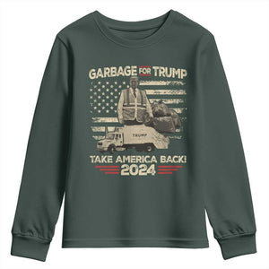 Trump 2024 Youth Sweatshirt Garbage For Trump Truck Take America Back TS09 Dark Forest Green Print Your Wear