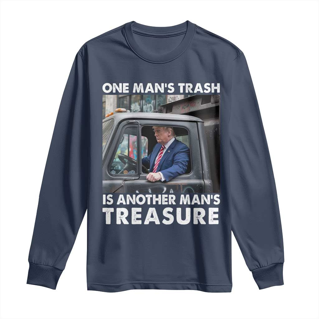 Trump Garbage Truck 2024 Long Sleeve Shirt One Man's Trash Is Another Man's Treasure TS09 Navy Print Your Wear