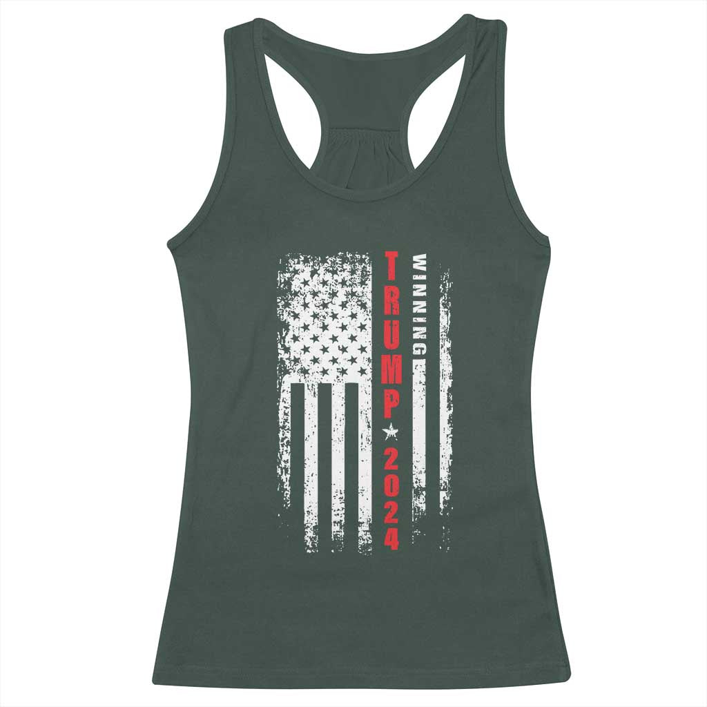 Trump 2024 Racerback Tank Top Winning US President American Flag Patriotic TS09 Dark Forest Green Print Your Wear