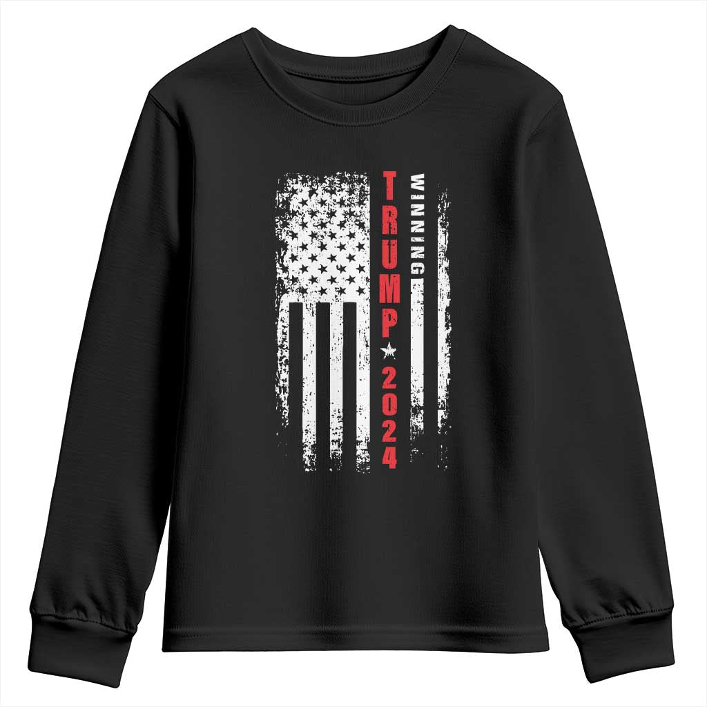 Trump 2024 Youth Sweatshirt Winning US President American Flag Patriotic TS09 Black Print Your Wear