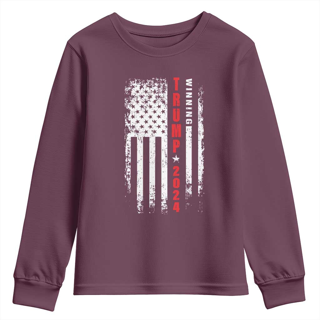 Trump 2024 Youth Sweatshirt Winning US President American Flag Patriotic TS09 Maroon Print Your Wear