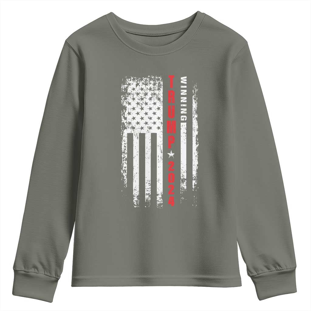 Trump 2024 Youth Sweatshirt Winning US President American Flag Patriotic TS09 Military Green Print Your Wear