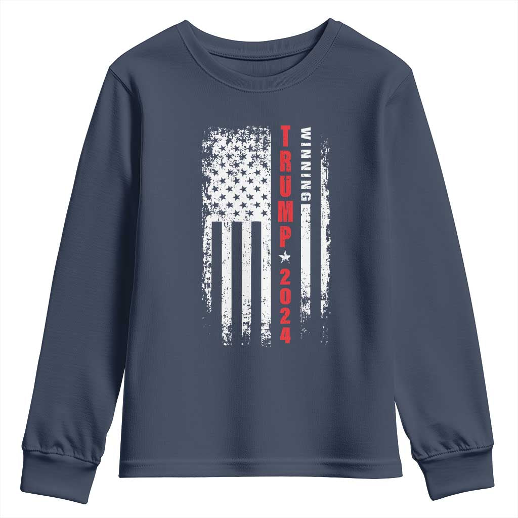 Trump 2024 Youth Sweatshirt Winning US President American Flag Patriotic TS09 Navy Print Your Wear