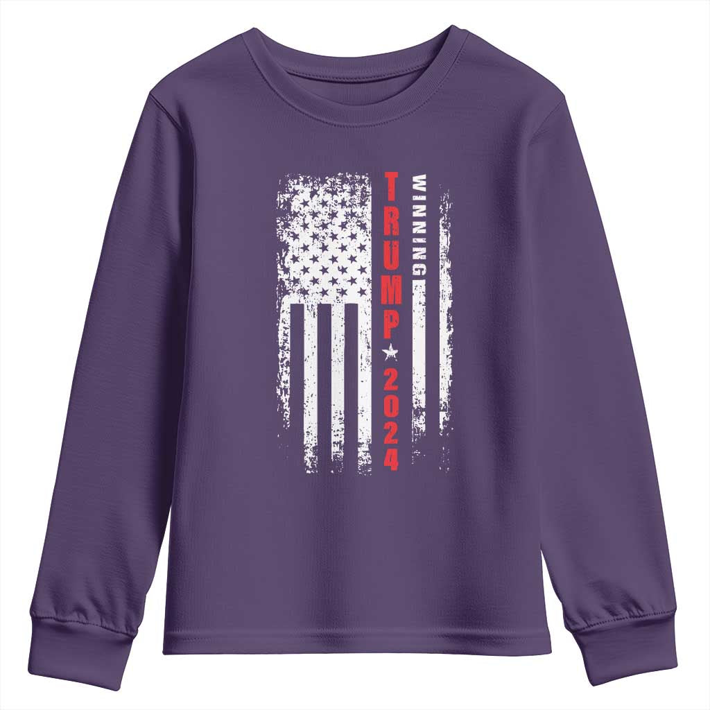Trump 2024 Youth Sweatshirt Winning US President American Flag Patriotic TS09 Purple Print Your Wear