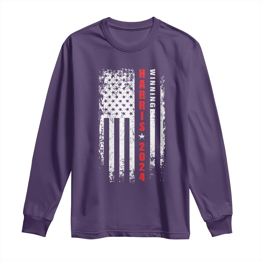 Kamala 2024 Long Sleeve Shirt Harris Winning US President American Flag Patriotic TS09 Purple Print Your Wear