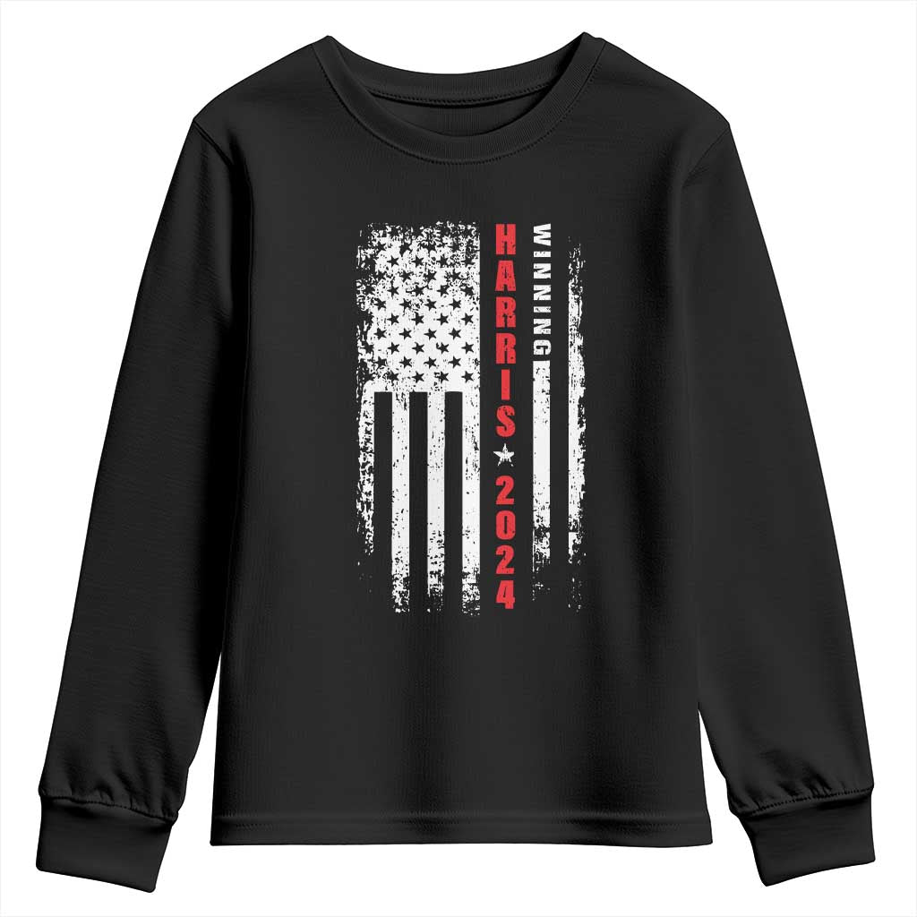 Kamala 2024 Youth Sweatshirt Harris Winning US President American Flag Patriotic TS09 Black Print Your Wear