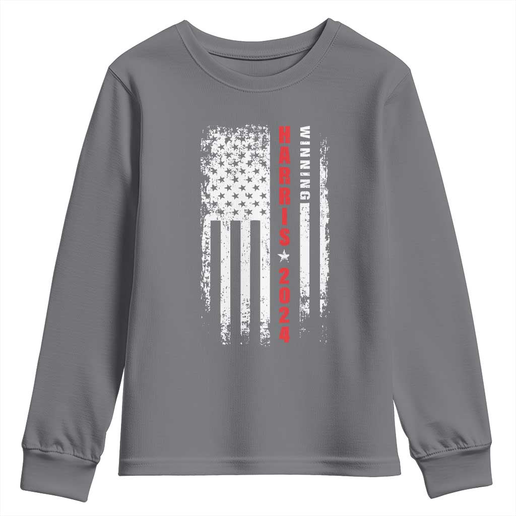 Kamala 2024 Youth Sweatshirt Harris Winning US President American Flag Patriotic TS09 Charcoal Print Your Wear