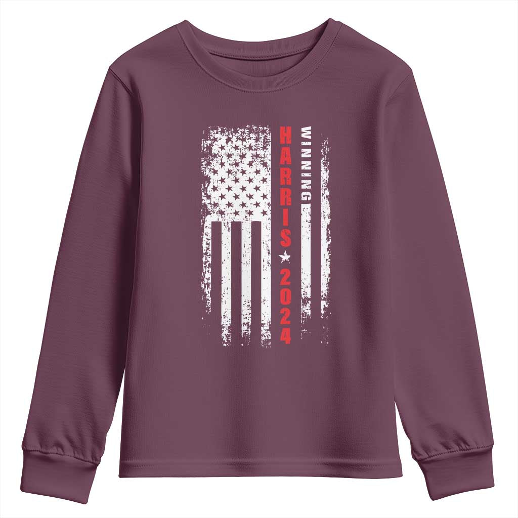 Kamala 2024 Youth Sweatshirt Harris Winning US President American Flag Patriotic TS09 Maroon Print Your Wear