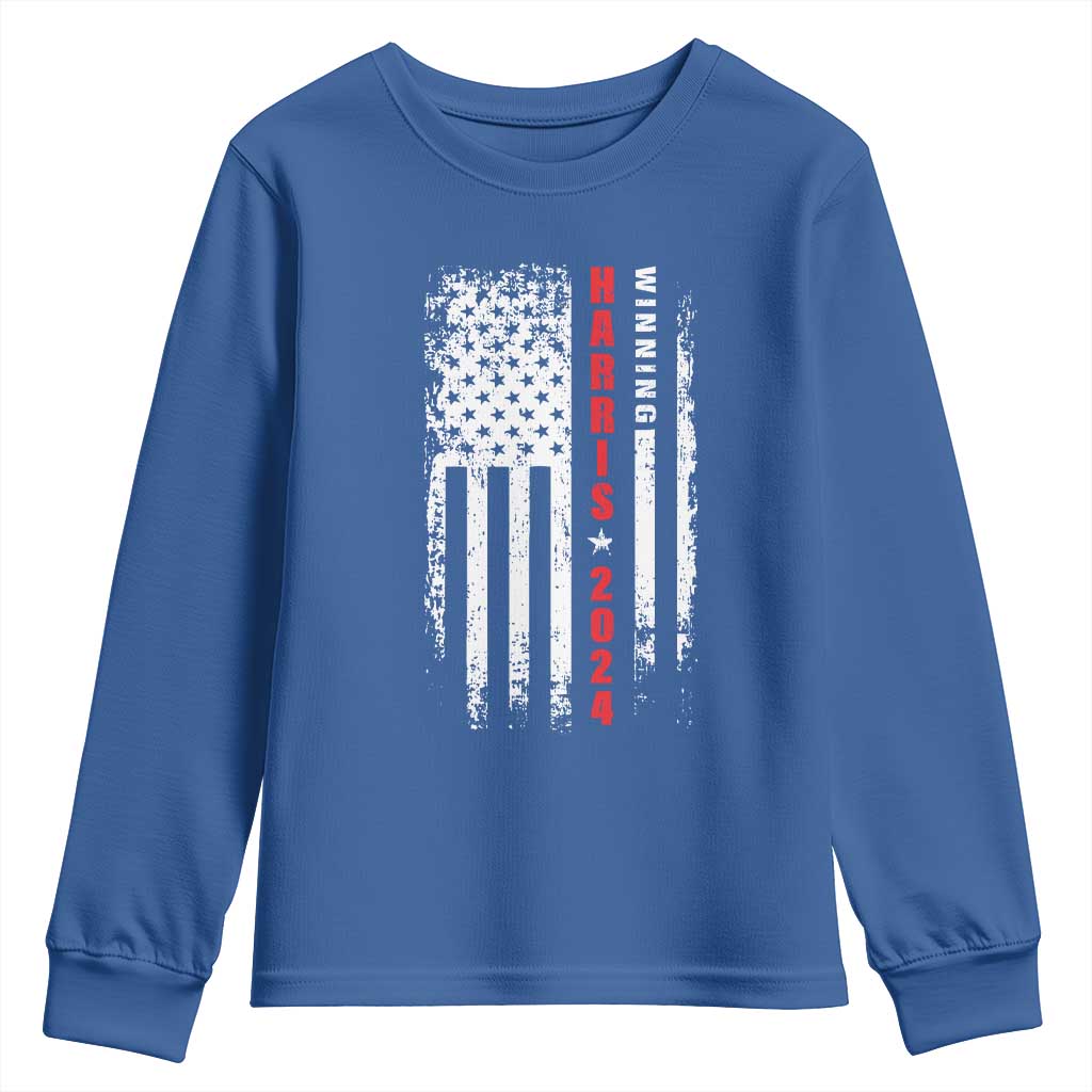 Kamala 2024 Youth Sweatshirt Harris Winning US President American Flag Patriotic TS09 Royal Blue Print Your Wear
