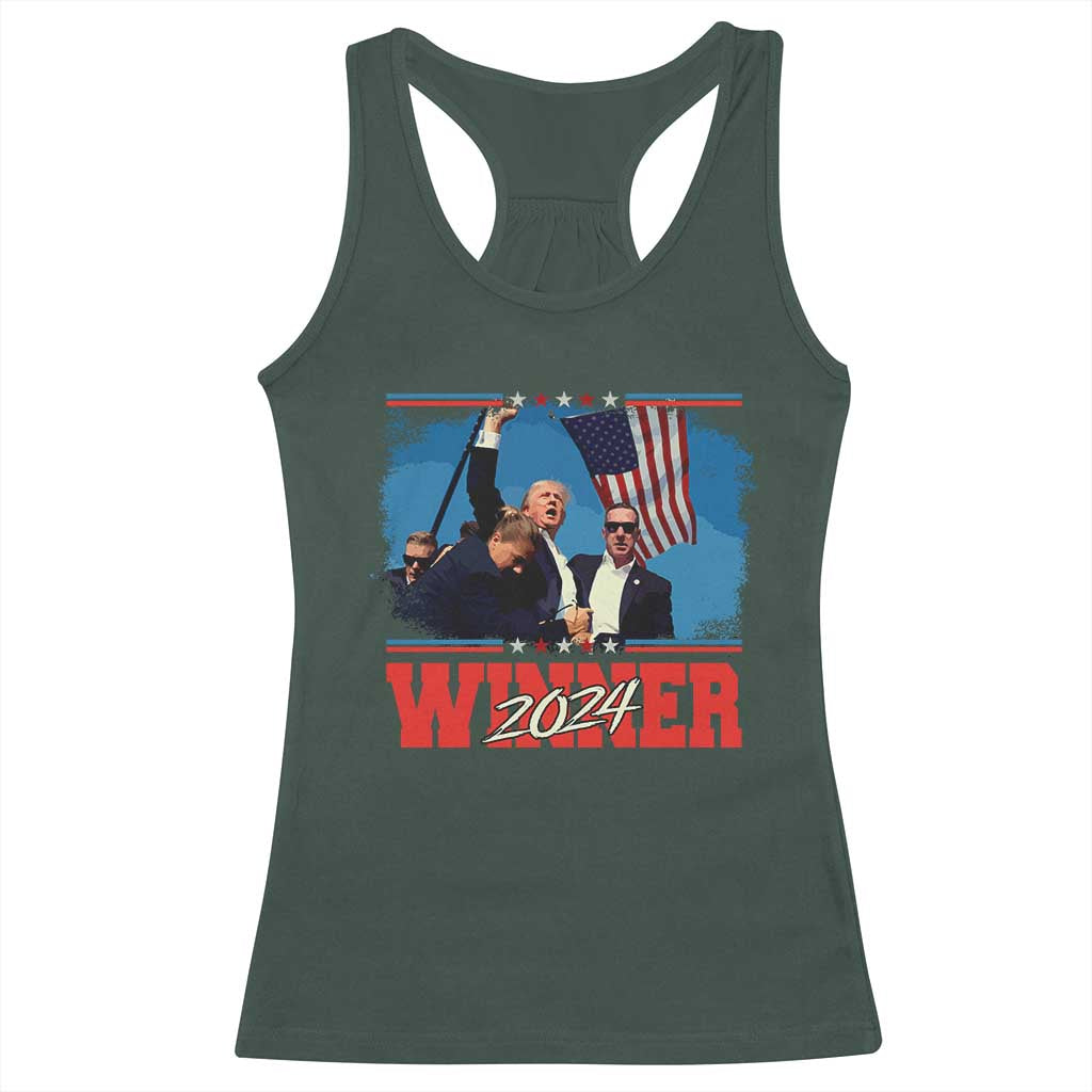 Trump 2024 Racerback Tank Top Winner US President American Patriotic TS09 Dark Forest Green Print Your Wear