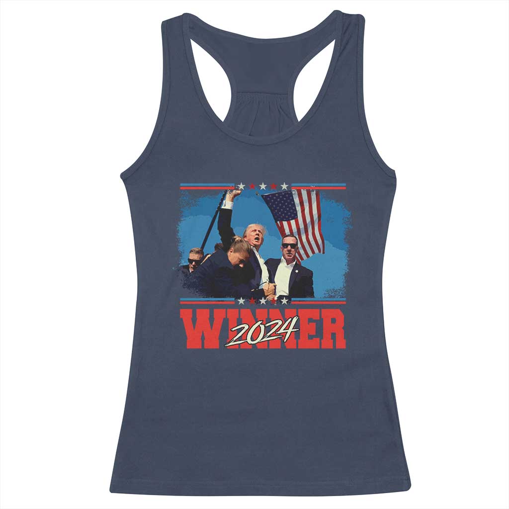 Trump 2024 Racerback Tank Top Winner US President American Patriotic TS09 Navy Print Your Wear