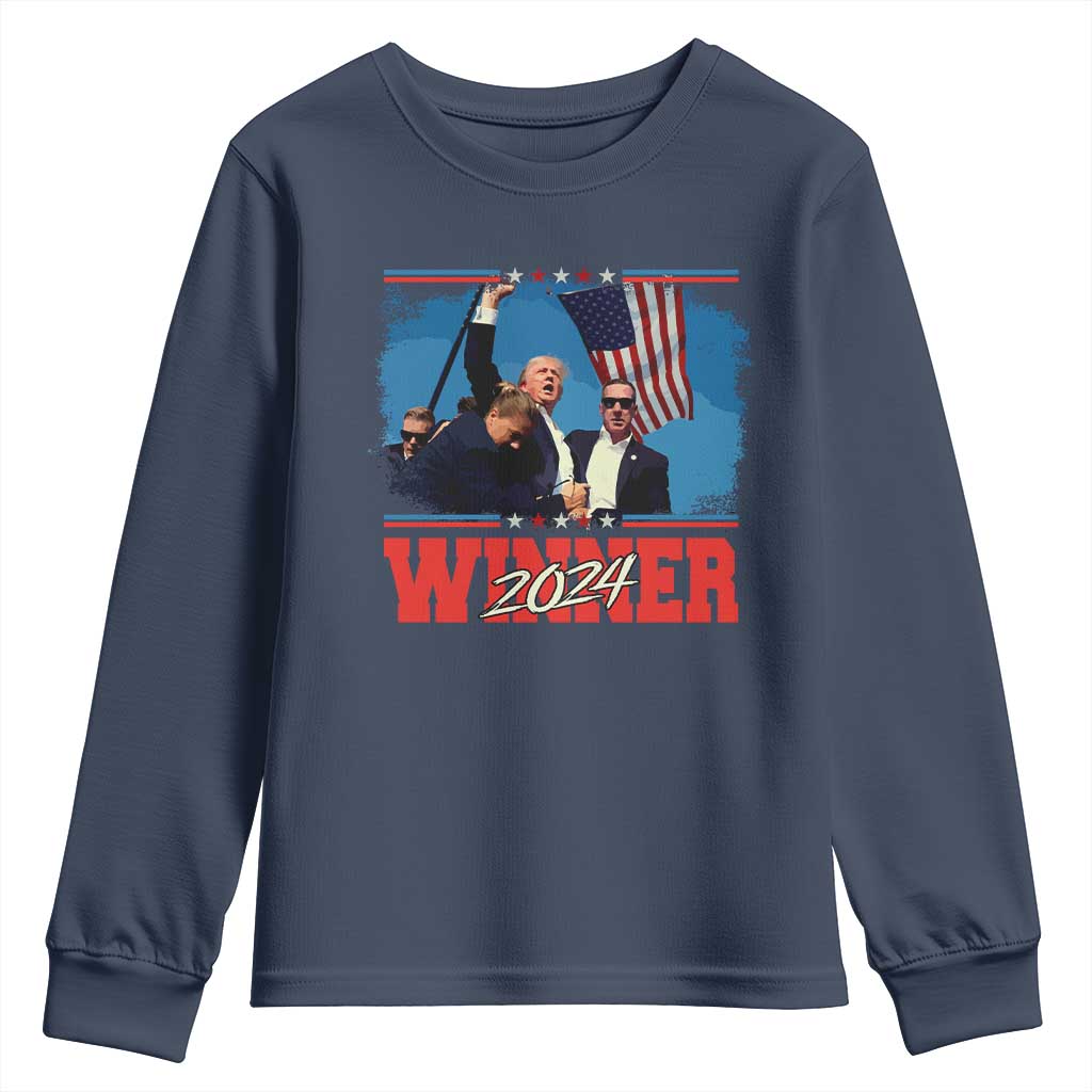 Trump 2024 Youth Sweatshirt Winner US President American Patriotic TS09 Navy Print Your Wear