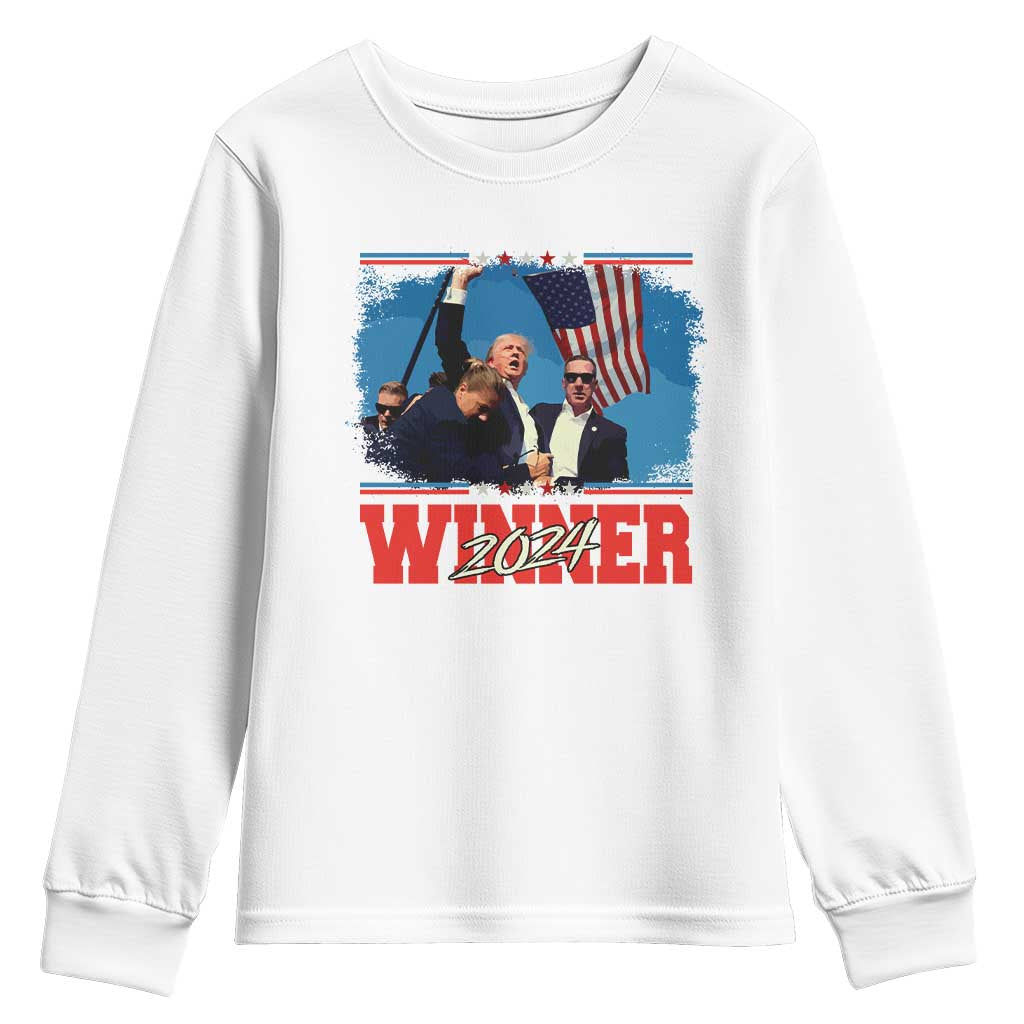 Trump 2024 Youth Sweatshirt Winner US President American Patriotic TS09 White Print Your Wear