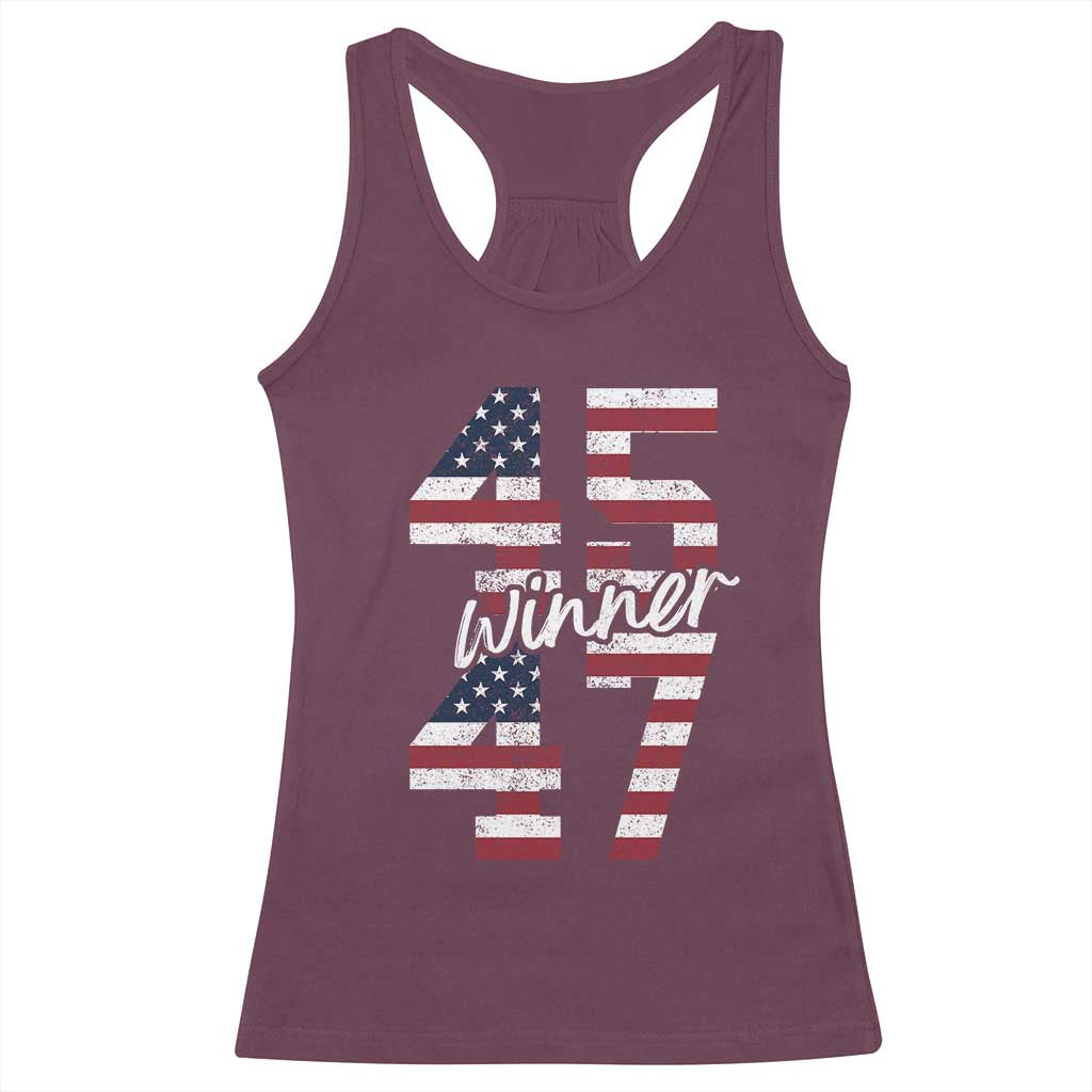 Trump 2024 Racerback Tank Top Winner 45 47 US President American Patriotic TS09 Maroon Print Your Wear