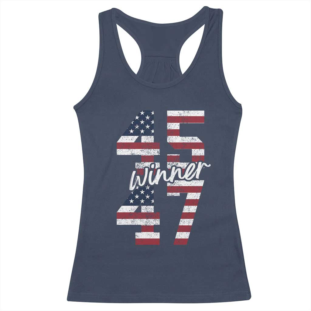 Trump 2024 Racerback Tank Top Winner 45 47 US President American Patriotic TS09 Navy Print Your Wear