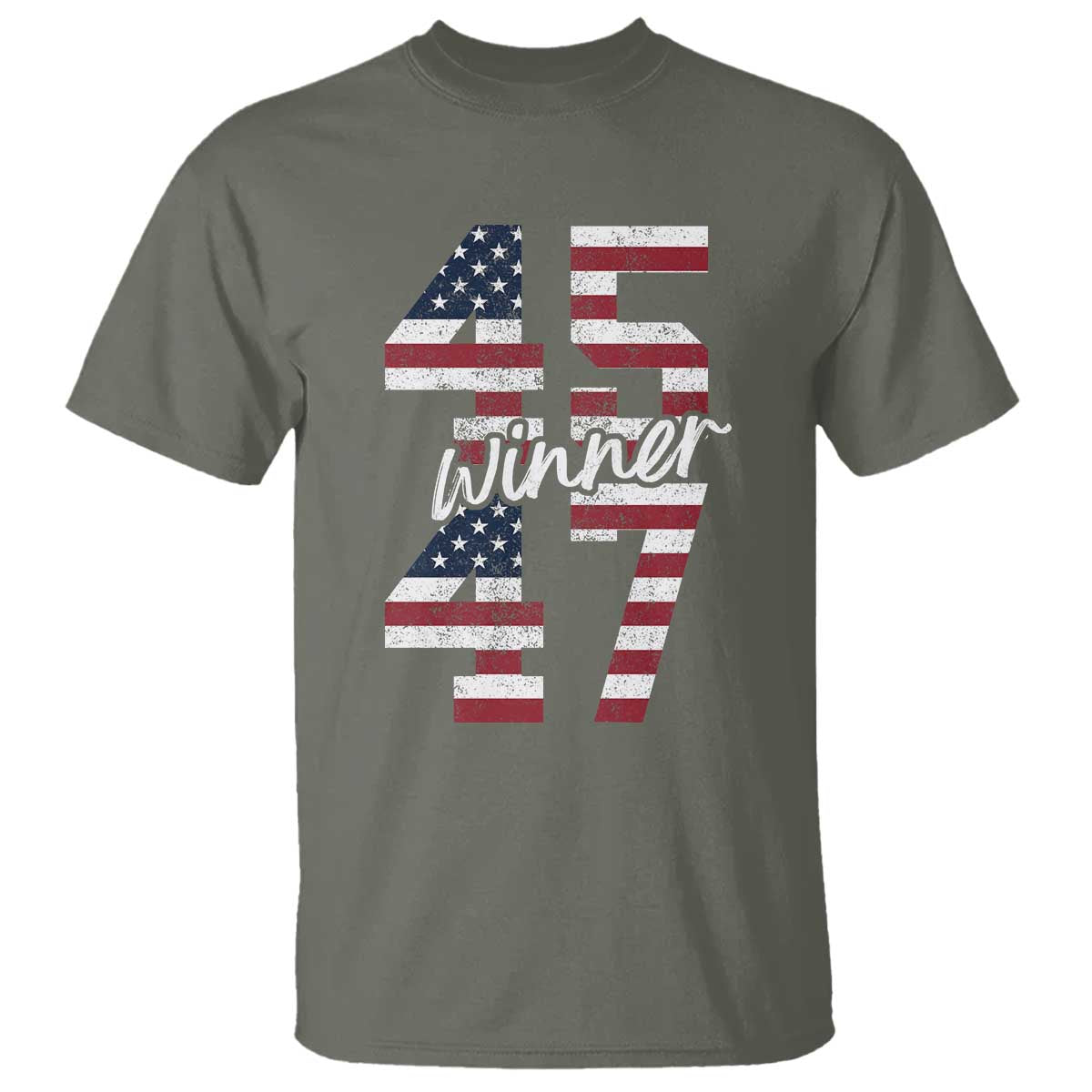 Trump 2024 T Shirt Winner 45 47 US President American Patriotic TS09 Military Green Print Your Wear