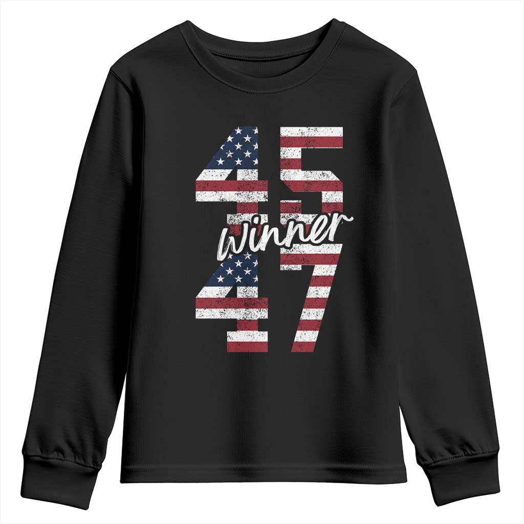 Trump 2024 Youth Sweatshirt Winner 45 47 US President American Patriotic TS09 Black Print Your Wear