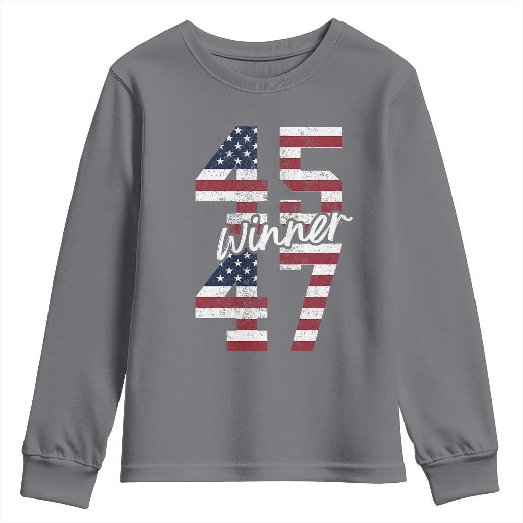 Trump 2024 Youth Sweatshirt Winner 45 47 US President American Patriotic TS09 Charcoal Print Your Wear