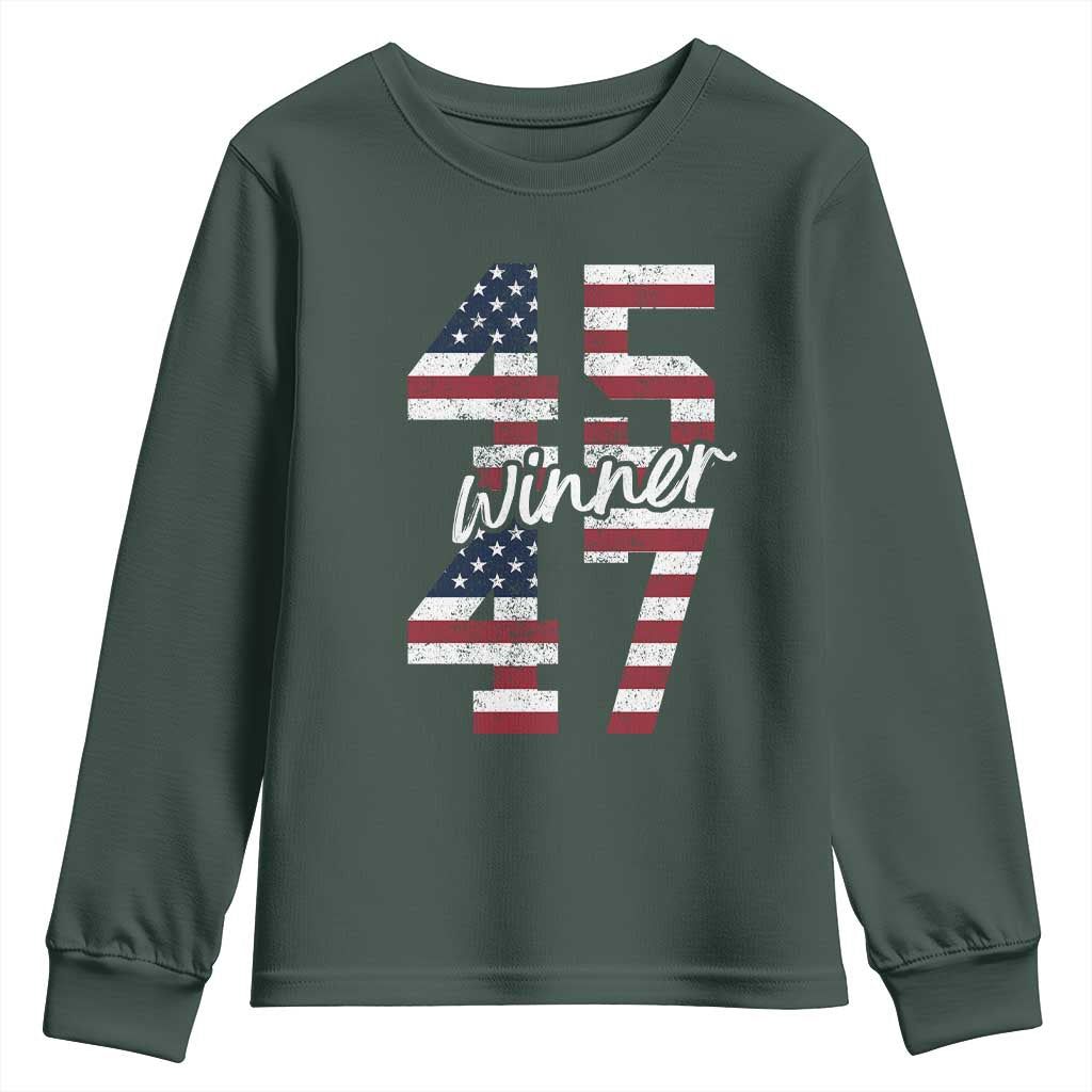 Trump 2024 Youth Sweatshirt Winner 45 47 US President American Patriotic TS09 Dark Forest Green Print Your Wear