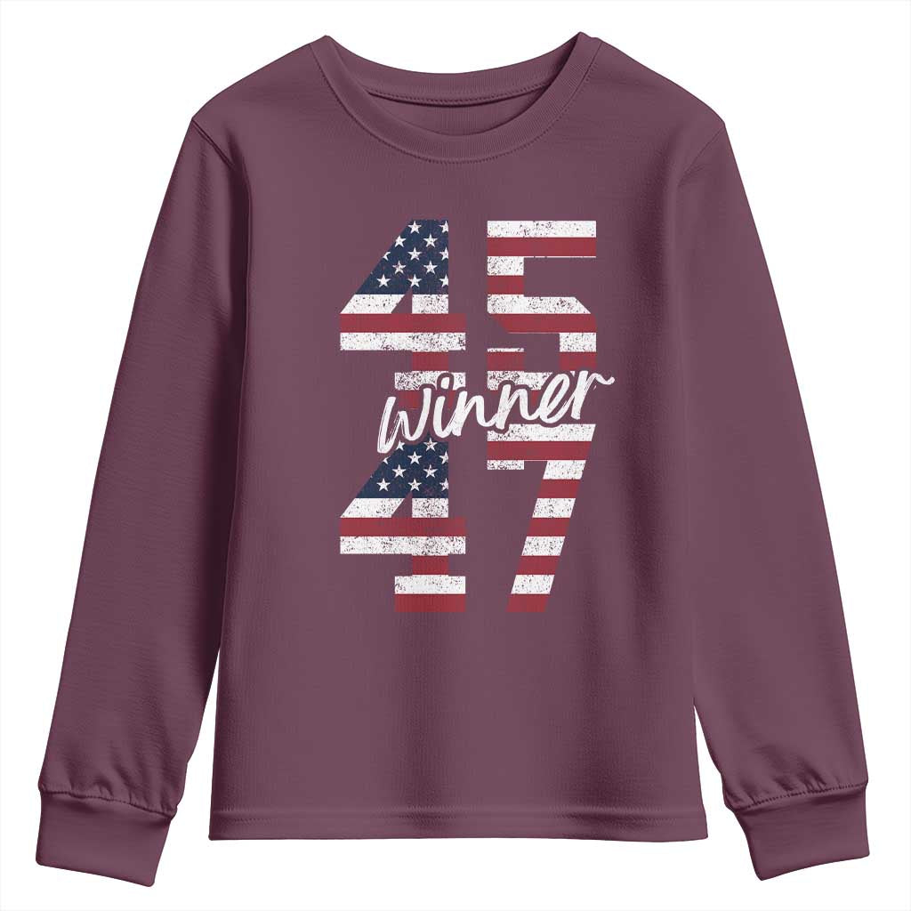 Trump 2024 Youth Sweatshirt Winner 45 47 US President American Patriotic TS09 Maroon Print Your Wear