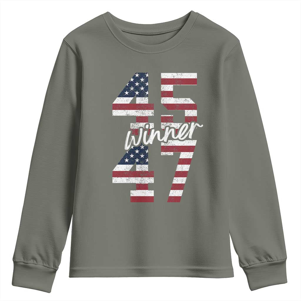 Trump 2024 Youth Sweatshirt Winner 45 47 US President American Patriotic TS09 Military Green Print Your Wear