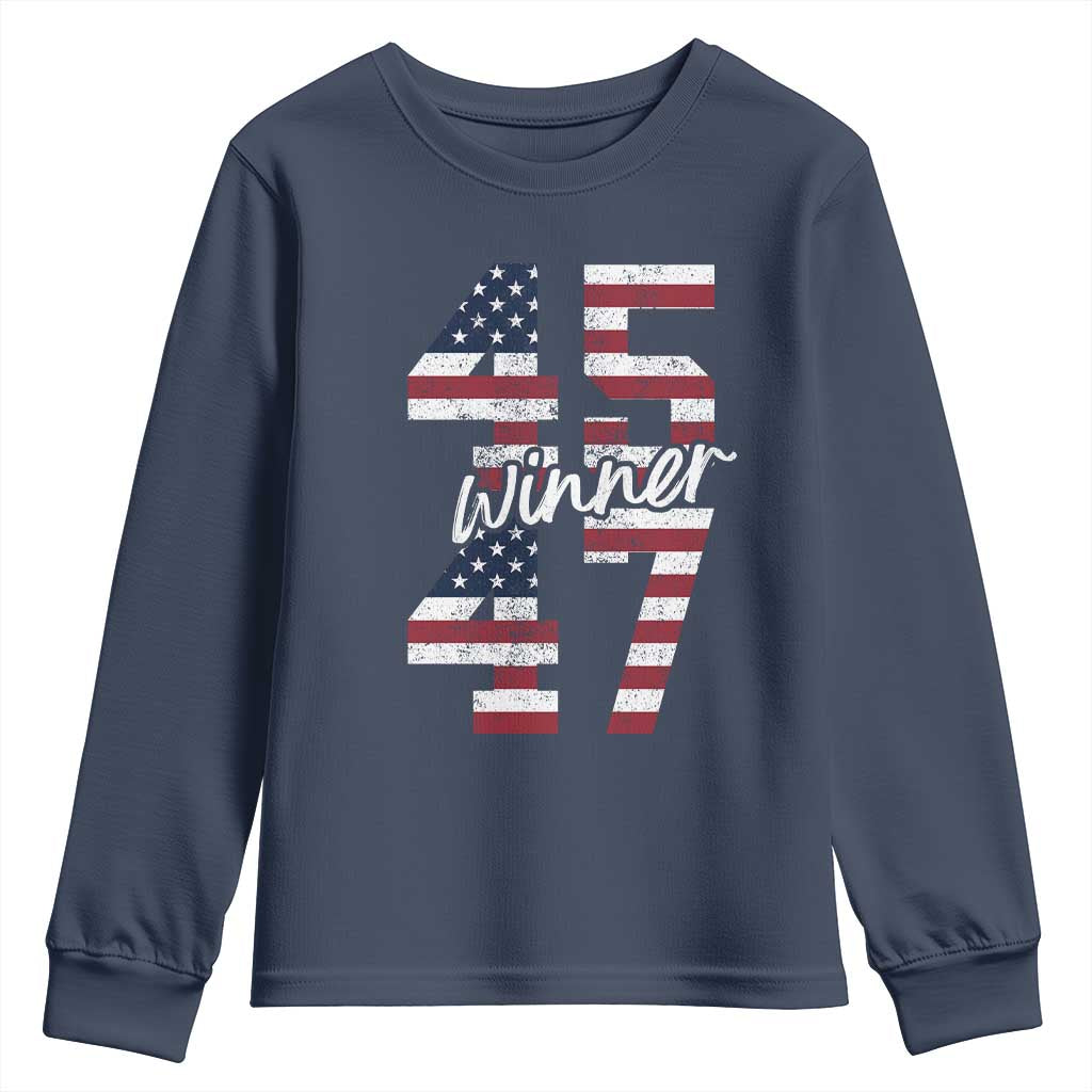 Trump 2024 Youth Sweatshirt Winner 45 47 US President American Patriotic TS09 Navy Print Your Wear
