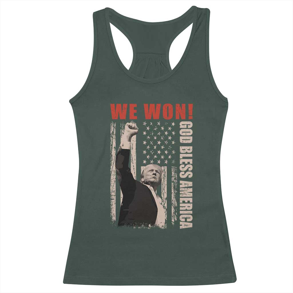 Trump 2024 Racerback Tank Top We Won God Bless America TS09 Dark Forest Green Print Your Wear