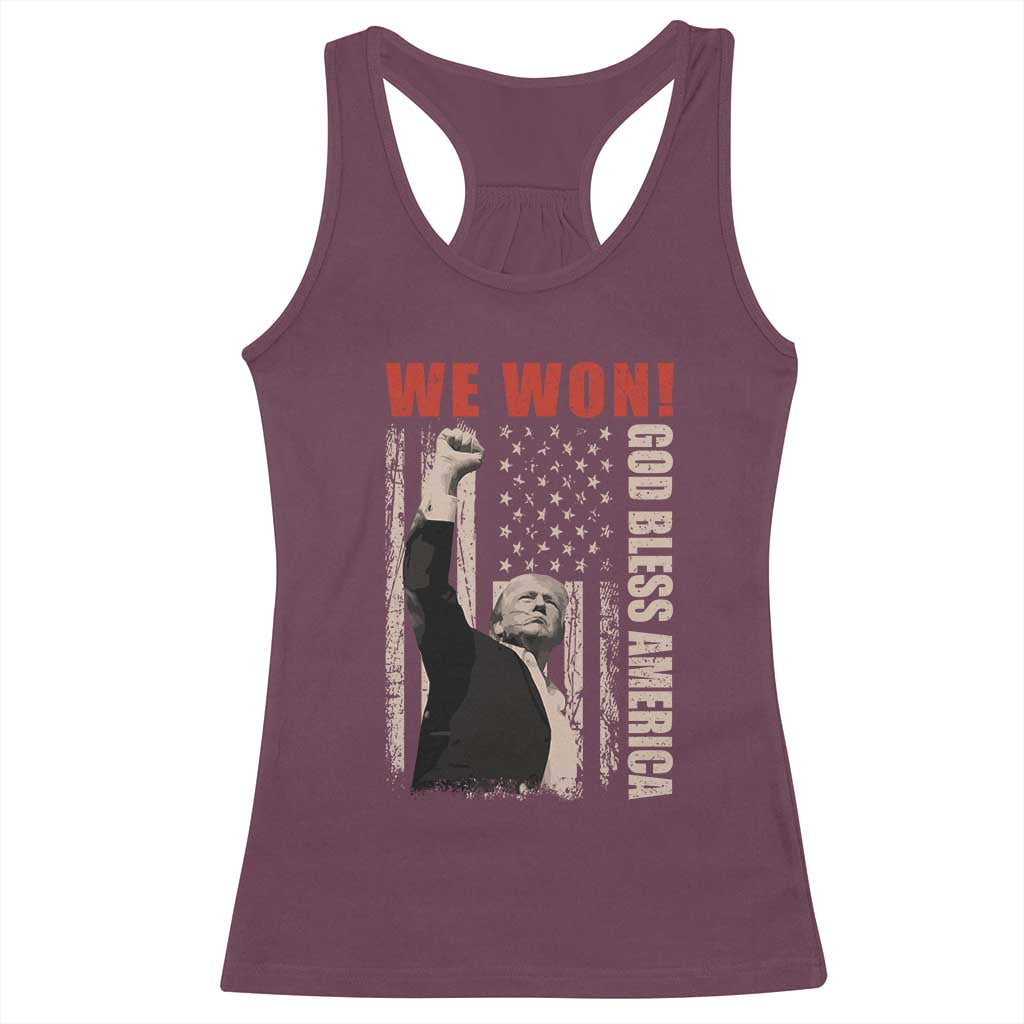 Trump 2024 Racerback Tank Top We Won God Bless America TS09 Maroon Print Your Wear