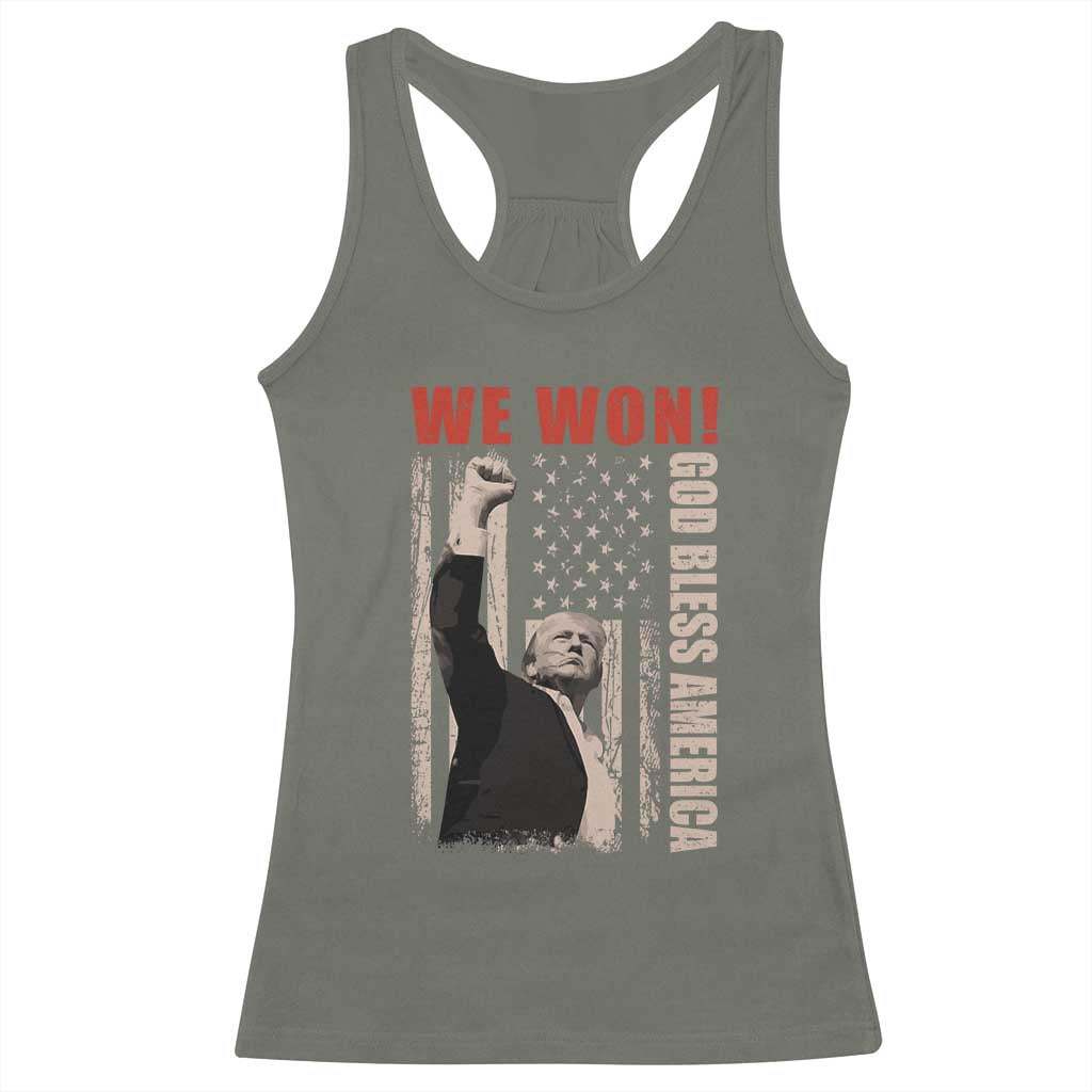 Trump 2024 Racerback Tank Top We Won God Bless America TS09 Military Green Print Your Wear