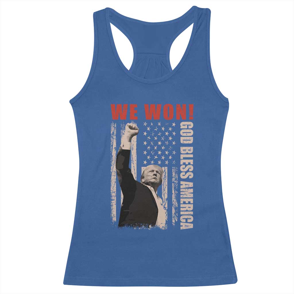 Trump 2024 Racerback Tank Top We Won God Bless America TS09 Royal Blue Print Your Wear