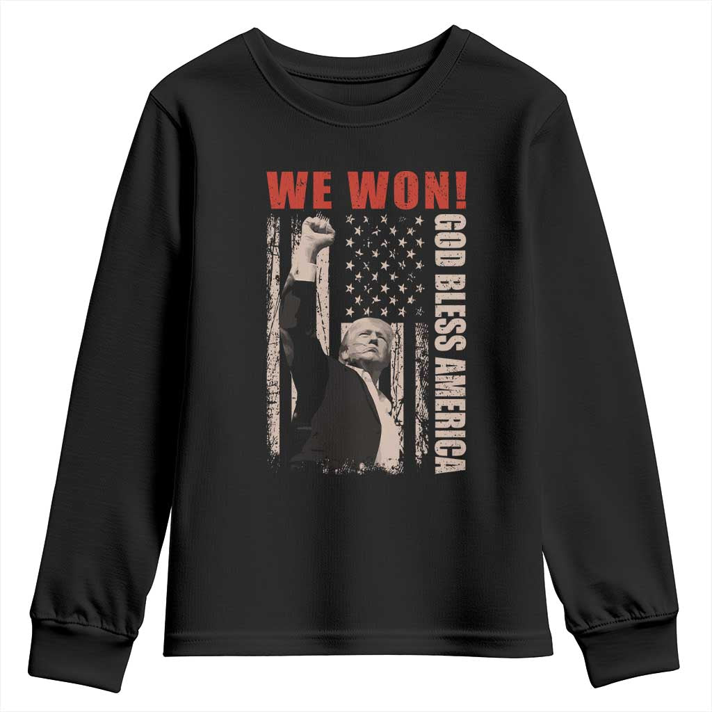 Trump 2024 Youth Sweatshirt We Won God Bless America TS09 Black Print Your Wear