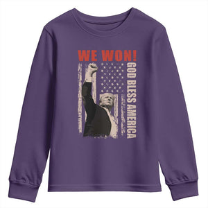 Trump 2024 Youth Sweatshirt We Won God Bless America TS09 Purple Print Your Wear