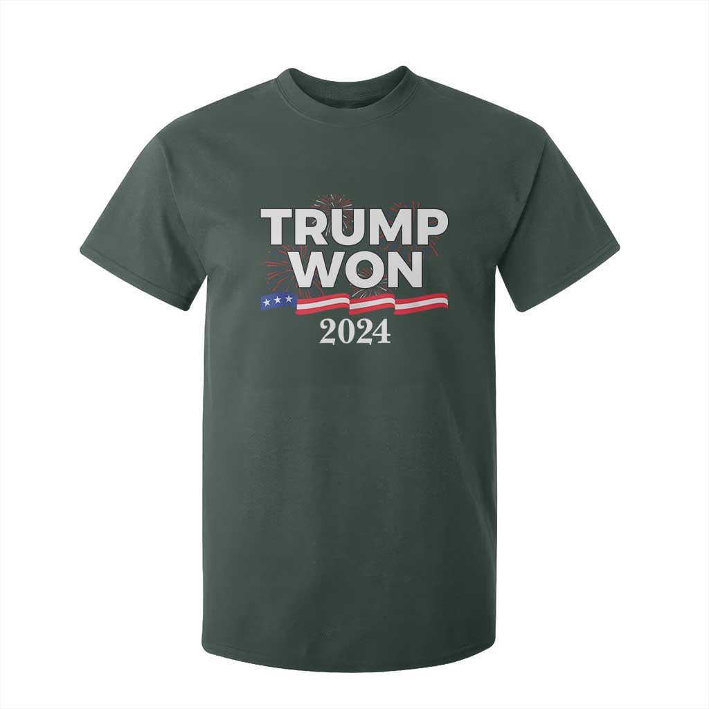 Trump Won 2024 T Shirt For Kid US President American Firework Patriotic TS09 Dark Forest Green Print Your Wear