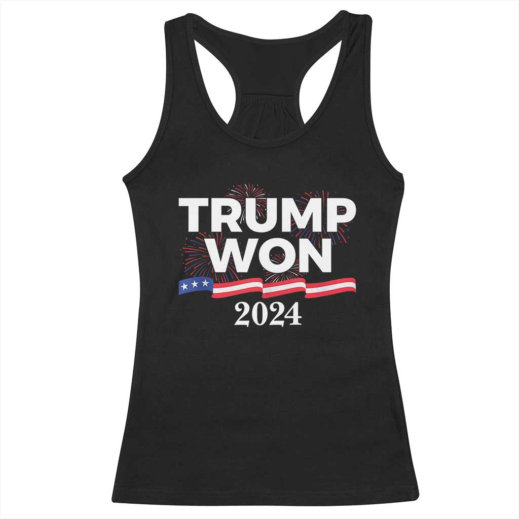 Trump Won 2024 Racerback Tank Top US President American Firework Patriotic TS09 Black Print Your Wear