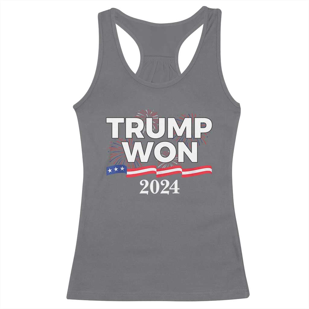 Trump Won 2024 Racerback Tank Top US President American Firework Patriotic TS09 Charcoal Print Your Wear