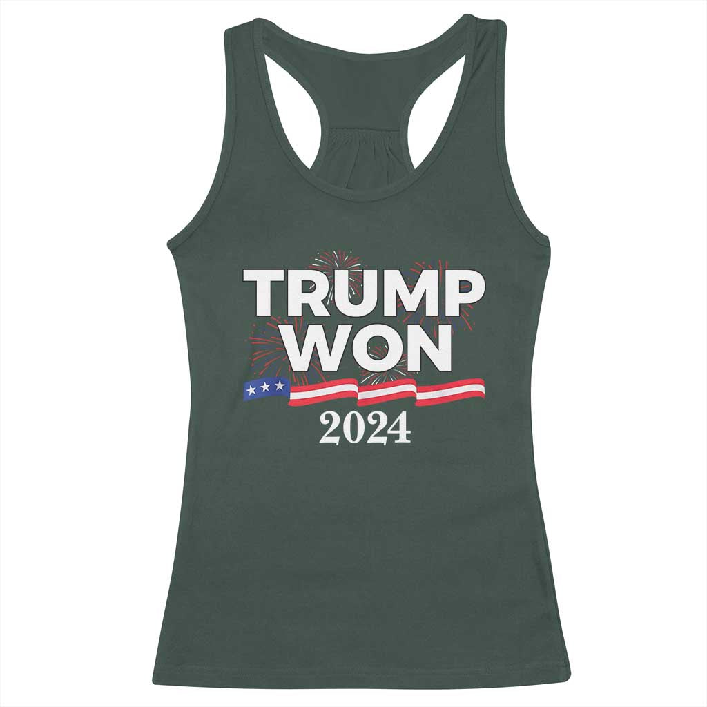 Trump Won 2024 Racerback Tank Top US President American Firework Patriotic TS09 Dark Forest Green Print Your Wear