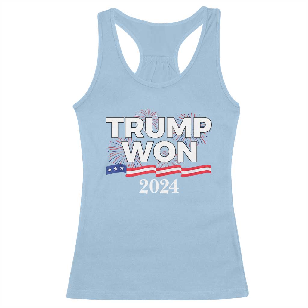 Trump Won 2024 Racerback Tank Top US President American Firework Patriotic TS09 Light Blue Print Your Wear