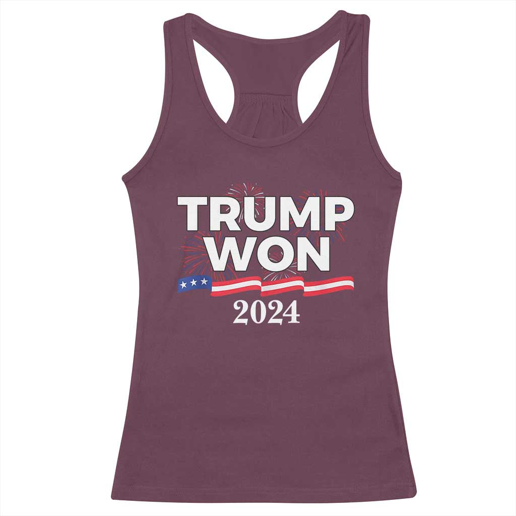 Trump Won 2024 Racerback Tank Top US President American Firework Patriotic TS09 Maroon Print Your Wear