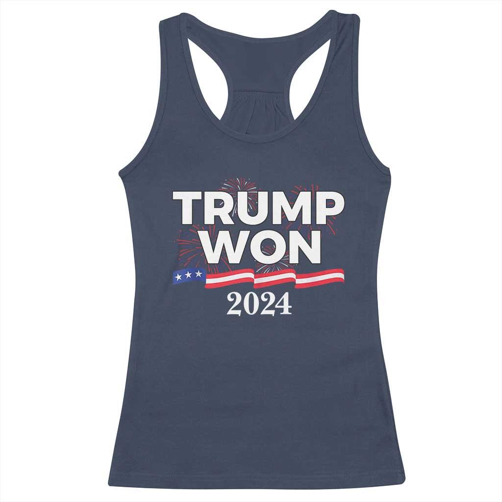 Trump Won 2024 Racerback Tank Top US President American Firework Patriotic TS09 Navy Print Your Wear