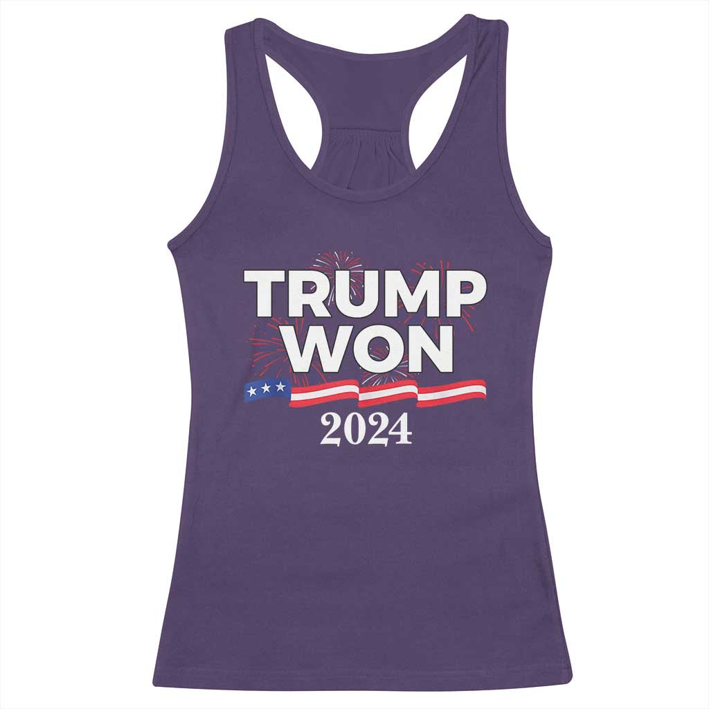 Trump Won 2024 Racerback Tank Top US President American Firework Patriotic TS09 Purple Print Your Wear
