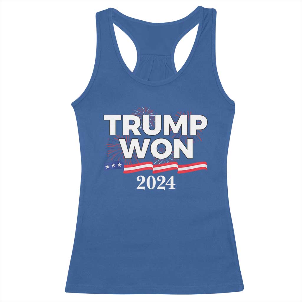 Trump Won 2024 Racerback Tank Top US President American Firework Patriotic TS09 Royal Blue Print Your Wear