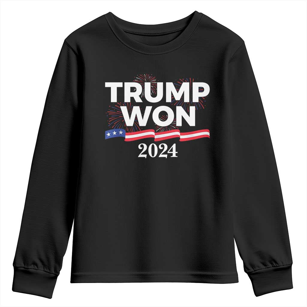 Trump Won 2024 Youth Sweatshirt US President American Firework Patriotic TS09 Black Print Your Wear