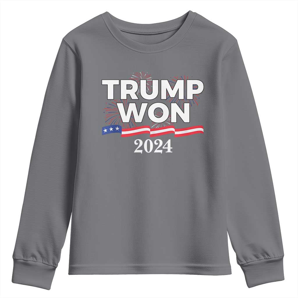Trump Won 2024 Youth Sweatshirt US President American Firework Patriotic TS09 Charcoal Print Your Wear