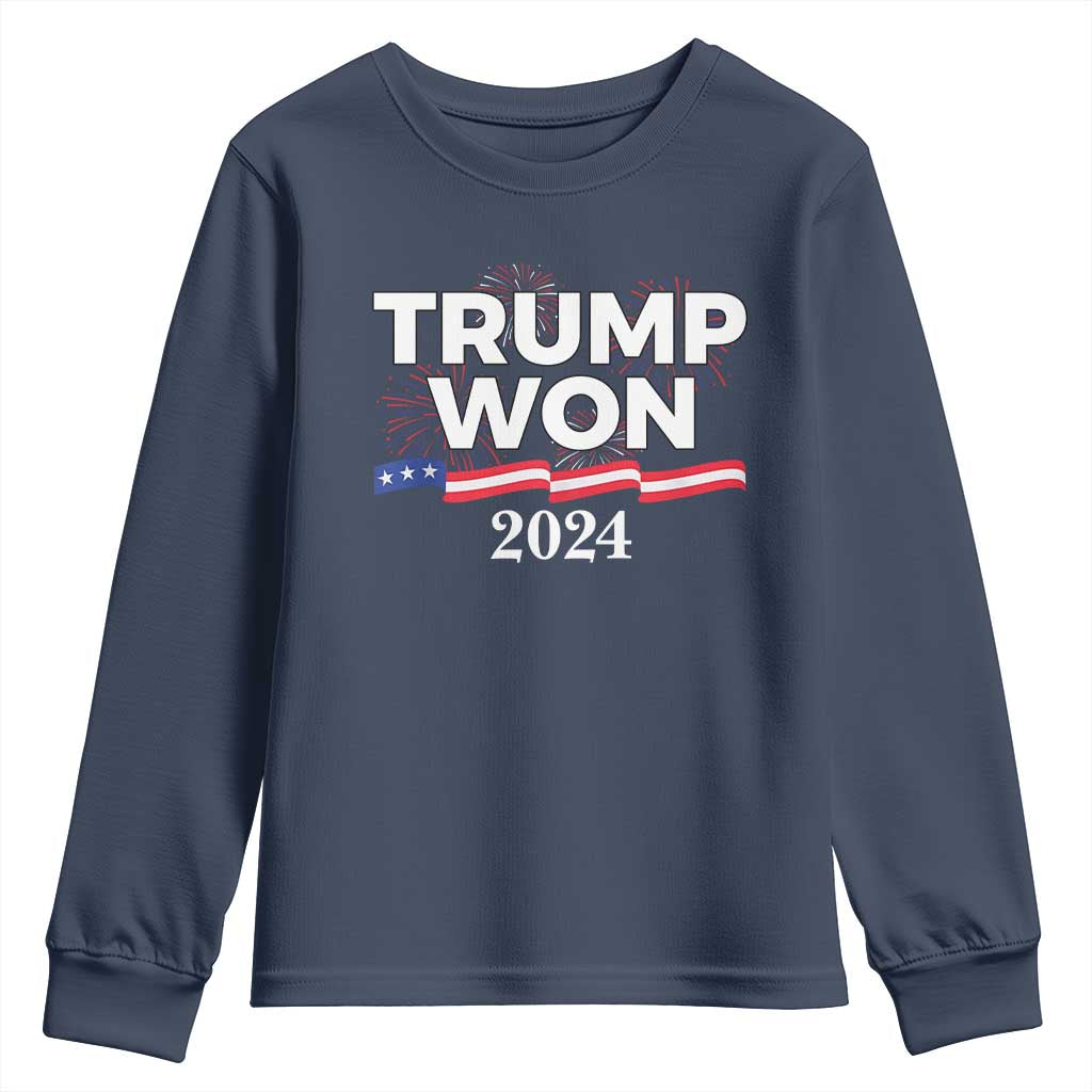 Trump Won 2024 Youth Sweatshirt US President American Firework Patriotic TS09 Navy Print Your Wear