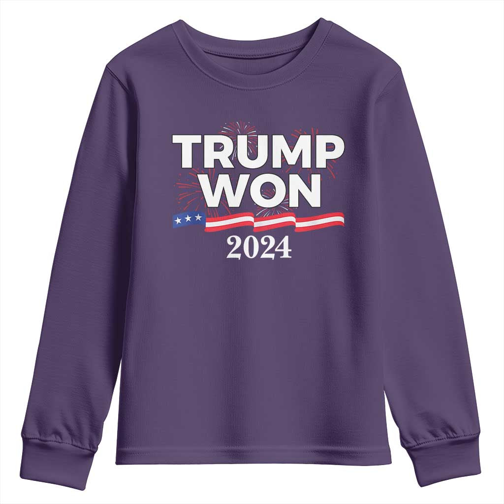 Trump Won 2024 Youth Sweatshirt US President American Firework Patriotic TS09 Purple Print Your Wear